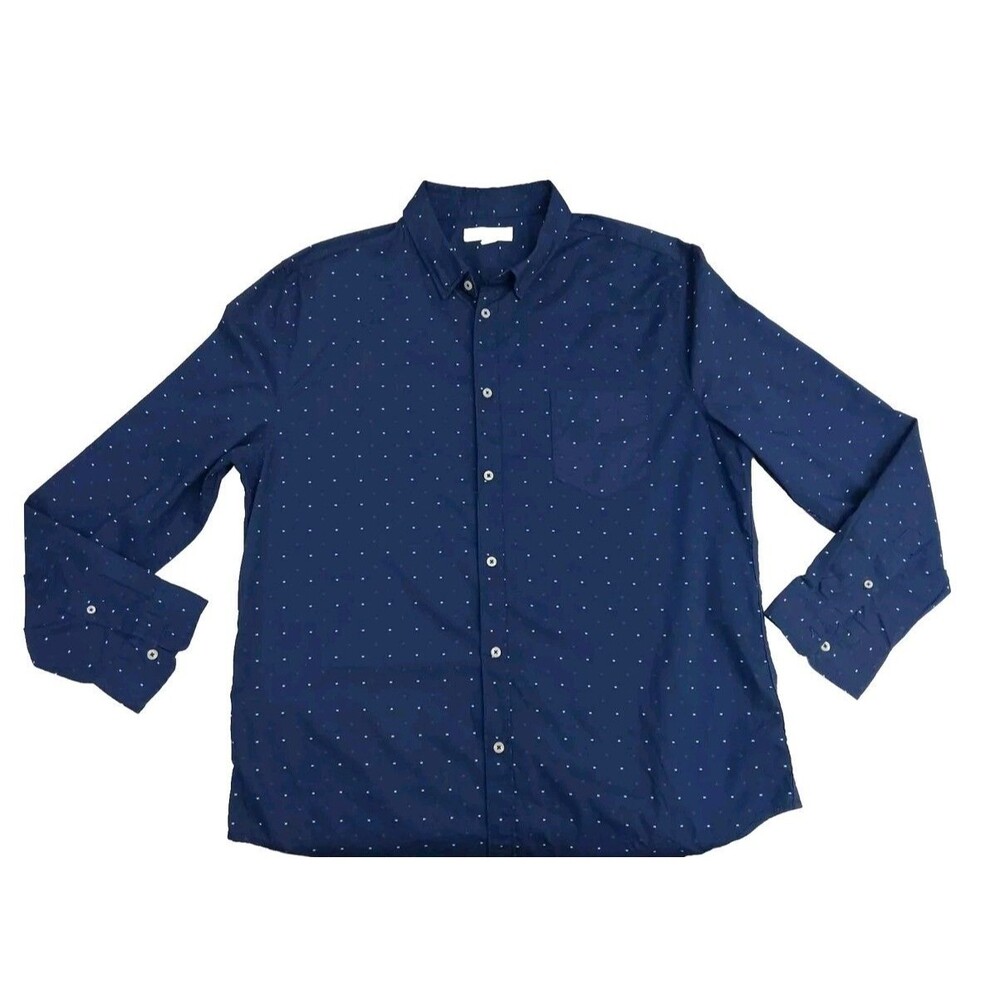 Aeropostale Shirt Button Down Men Size Large Navy Blue Polka Dots